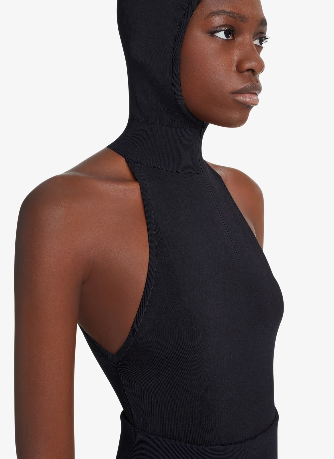 HOODED BODYSUIT HIGH SHINE KNIT ALAÏA BLACK HOODED BODYSUIT HIGH SHINE KNIT